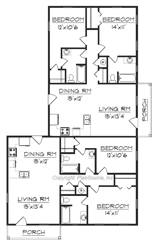 Duplex plan, J1998d Floor plan